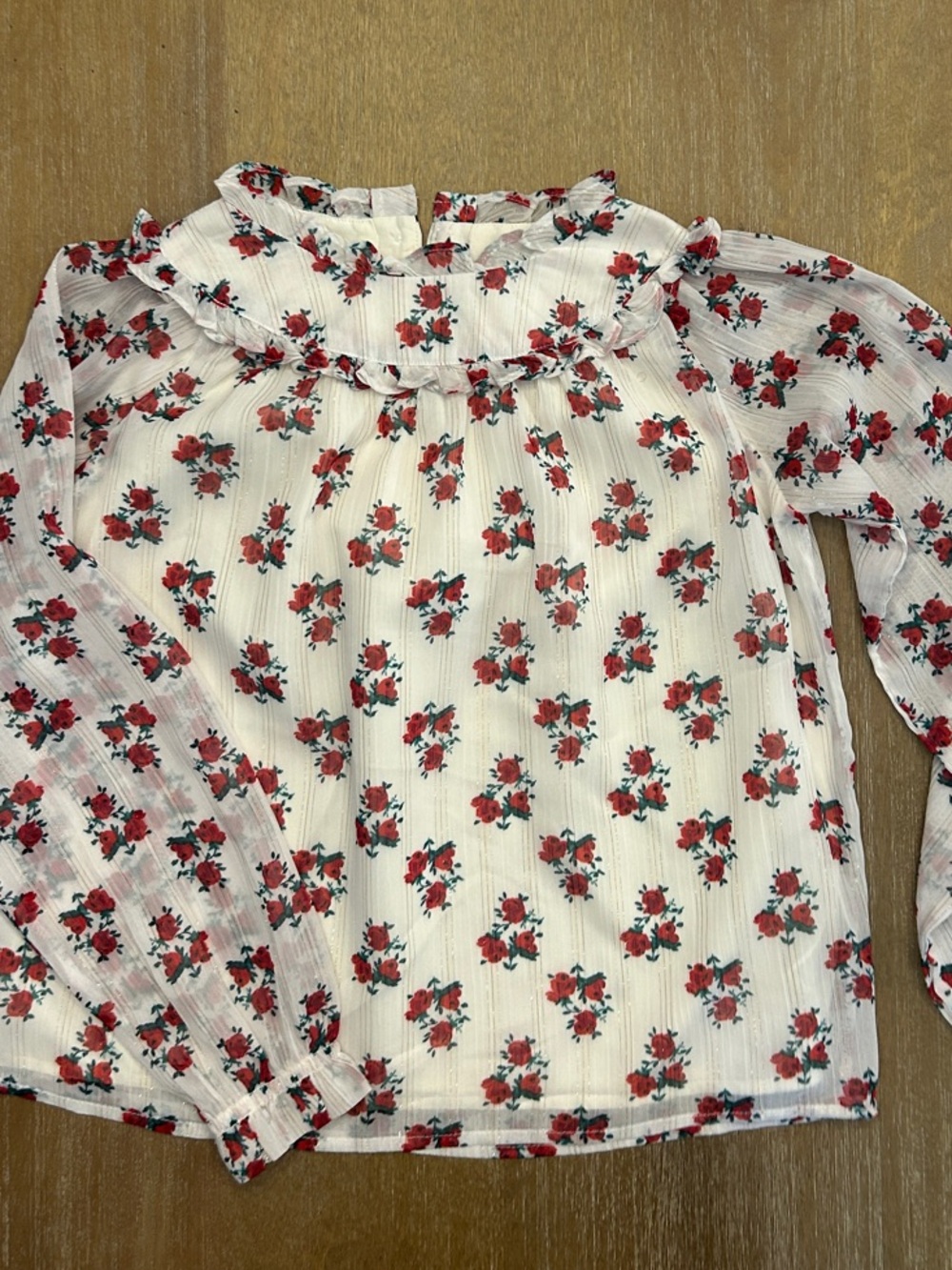 Janie and Jack Cream Blouse with Red Rose Floral Print